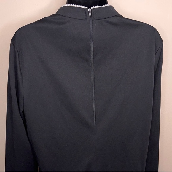 Vintage Ko Ko Knit Black Mock Neck Blouse Long Sleeve High Collar Pearl Accent - Picture 5 of 12